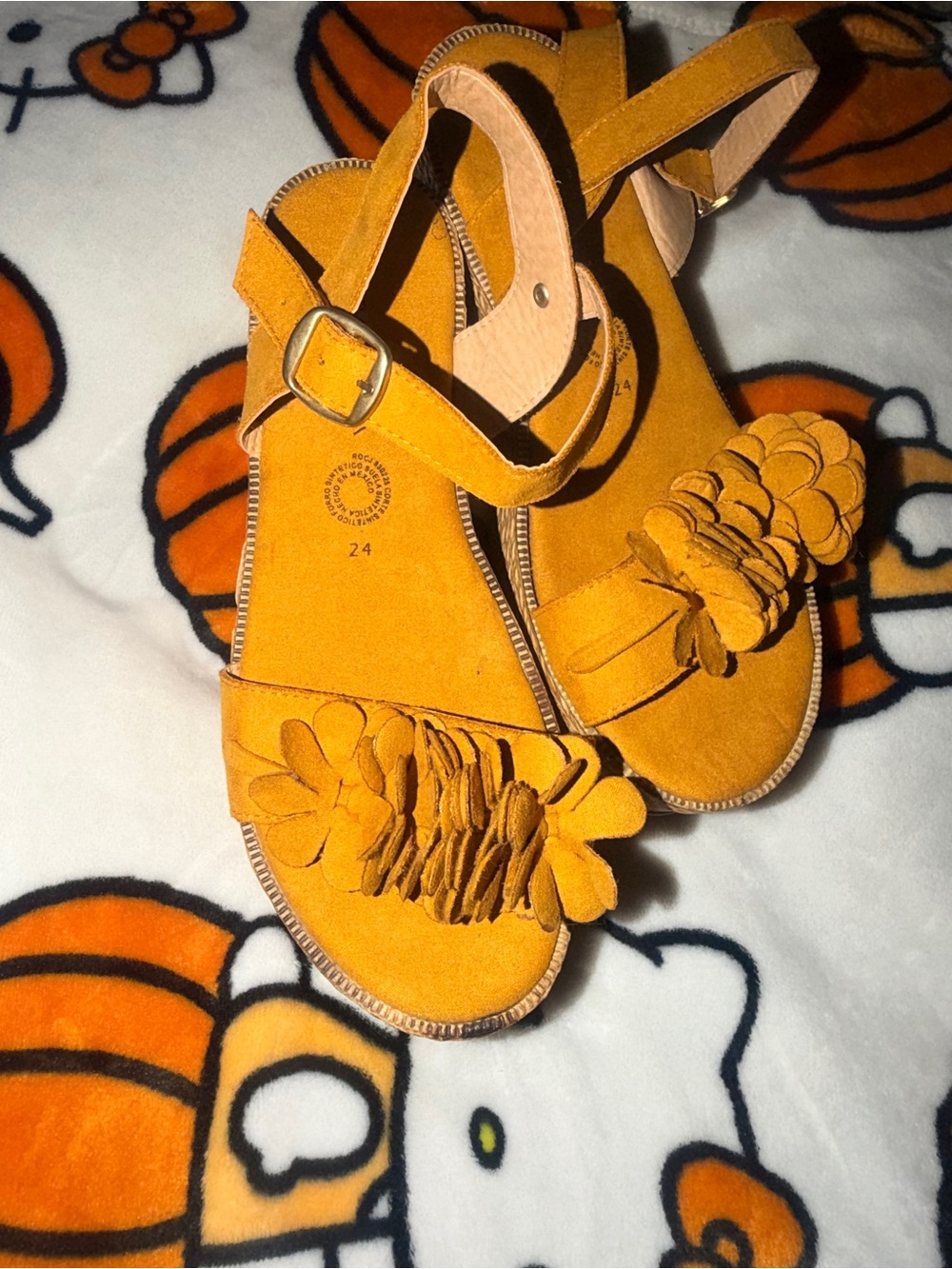 Girls' Floral Strap Sandals in Mustard Yellow